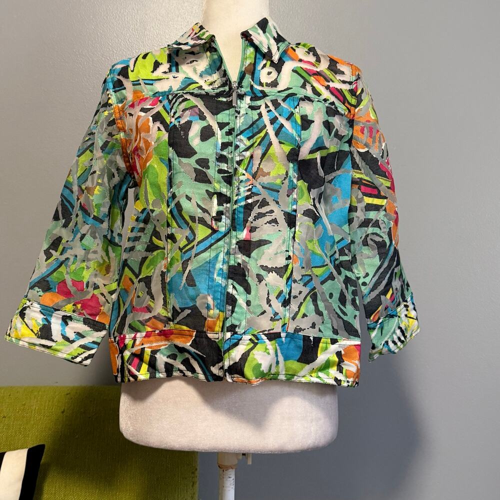 Drapers & Damons Multicolored Burnout Full Zip Jacket PS Petite Small